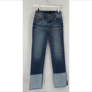 Fidelity Denim Cali high rise straight leg jeans patch colorblock frayed new 26